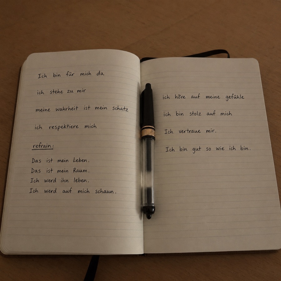 Notizbuch mit handgeschriebenem Songtext