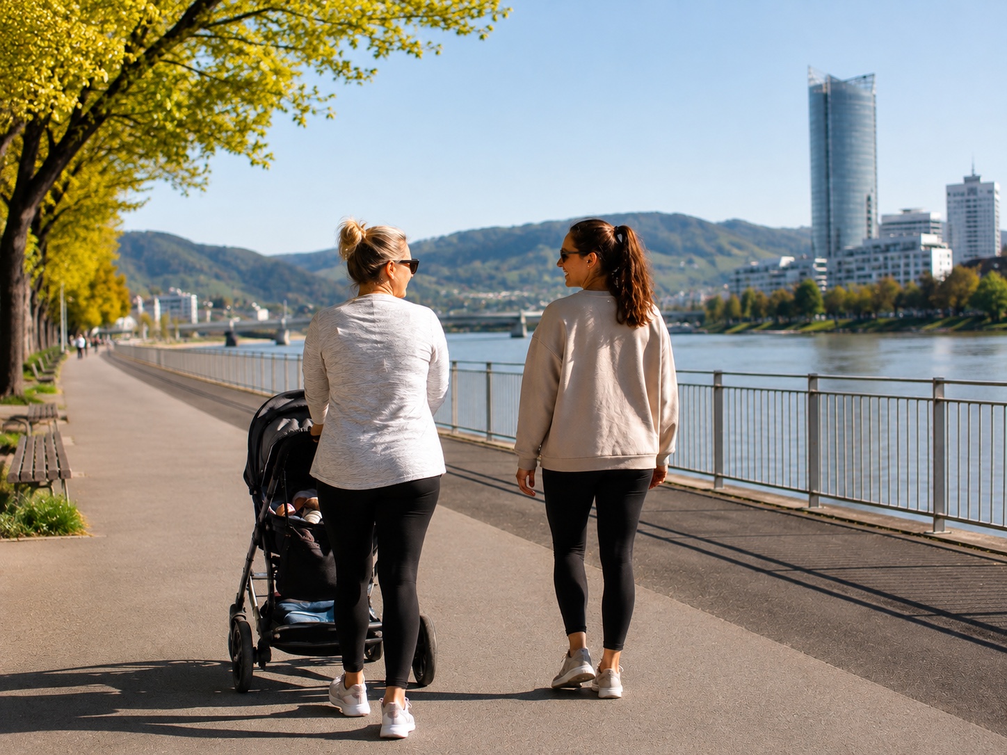 Women walking with a stroller after pregnancy