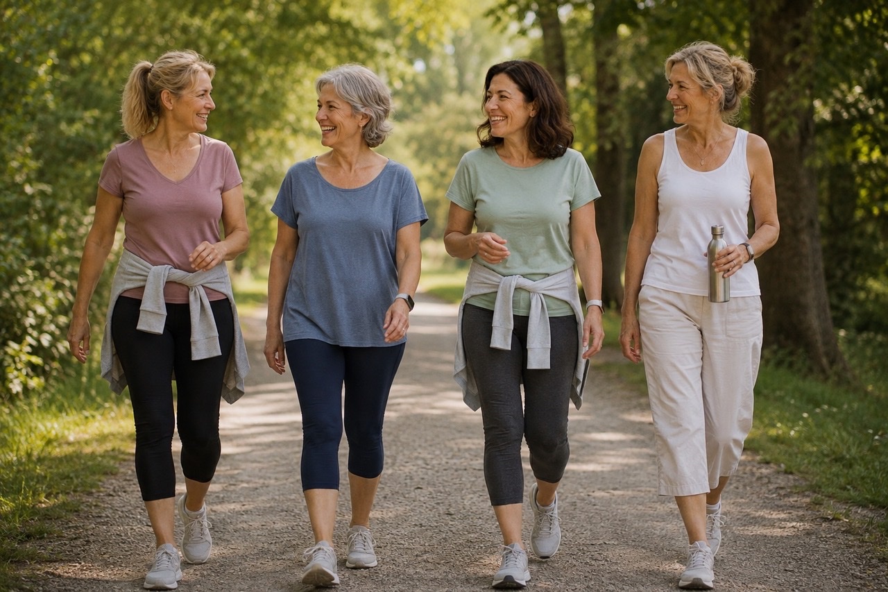 Frauen ab 40 beim gemeinsamen Spaziergang – Bewegung in den Wechseljahren